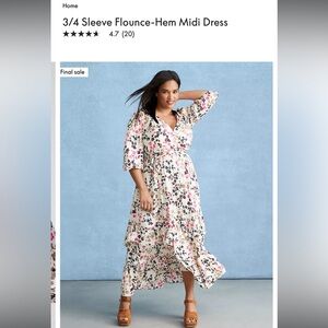 Lane Bryant Floral Long Sleeve Dress - Cream and Pink